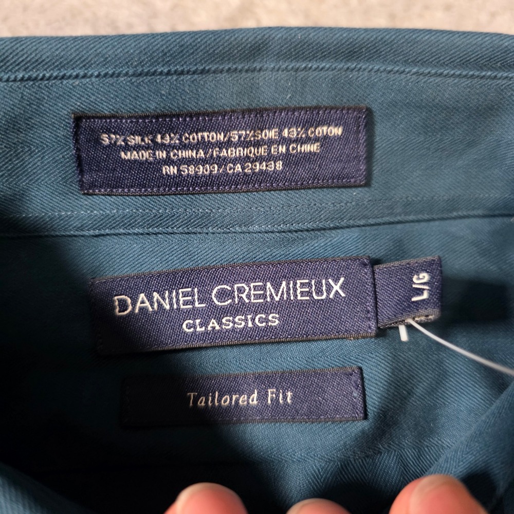Daniel Cremieux Mens L Button Down Teal Blue Silk Cotton Tailored Fit Shirt - Picture 4 of 8
